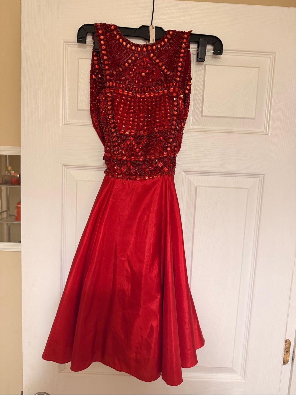 Sherri Hill Red Beaded Sleeveless Midi Dress